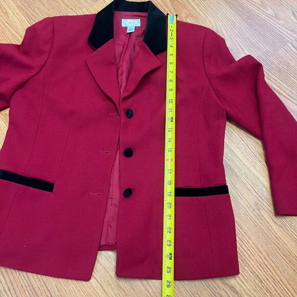 Talbots Women’s Size 12P Red Black Velvet Wool Button Front Blazer Jacket - Picture 7 of 8